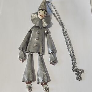 RARE Vintage POLCINI Signed HUGE 9" Articulated Enamel Face Clown Necklace